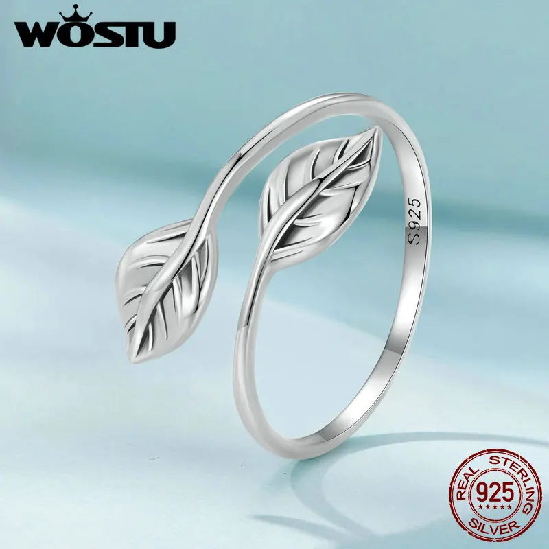 Bague ajustable en argent double feuilles