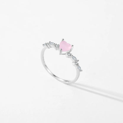 Bagues en argent cœur en cristal rose