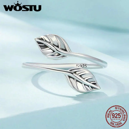 Bague ajustable en argent double feuilles